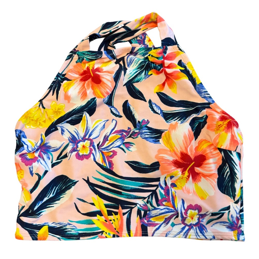 High Nexk Floral Swim Top